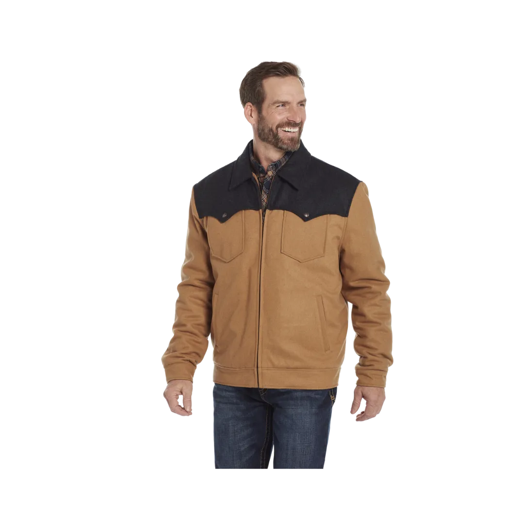 Cripple Creek Men's Two Toned Wool Melton Zip Front Ranch Concealed Carry Pocket Camel Jacket