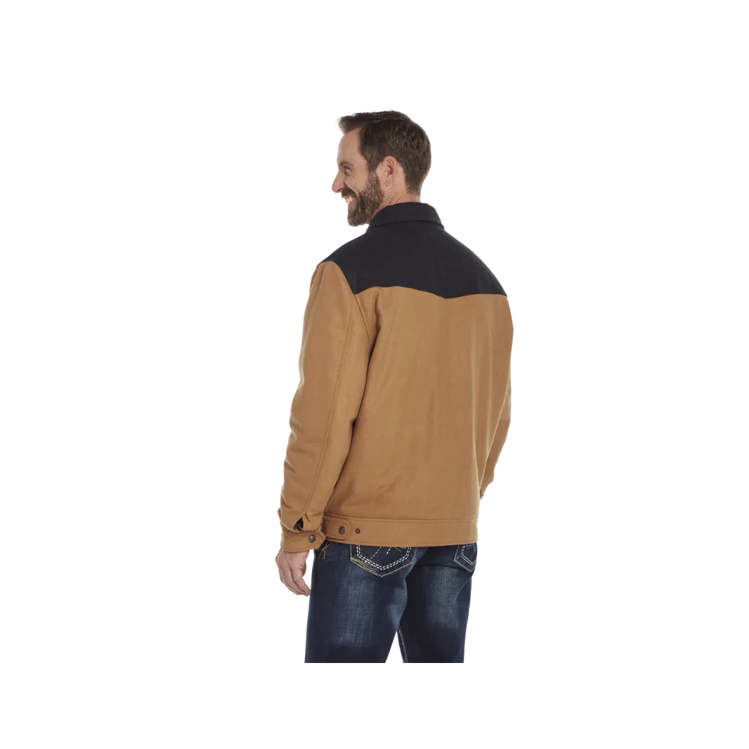 Cripple Creek Men's Two Toned Wool Melton Zip Front Ranch Concealed Carry Pocket Camel Jacket