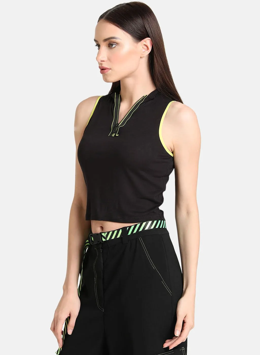 Crop Top With A Zipper And Neon Trims