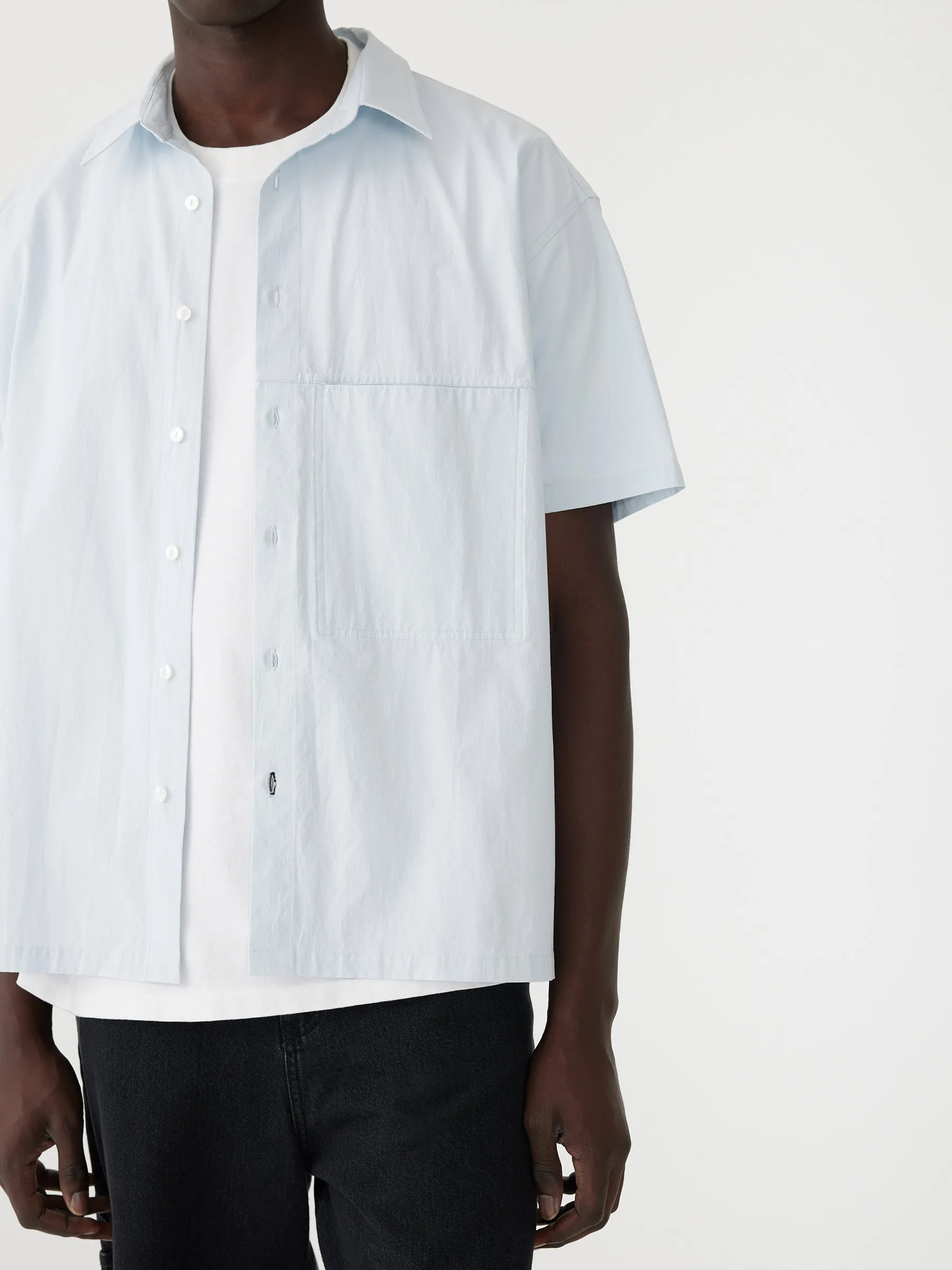 crushed cotton boxy short sleeve shirt