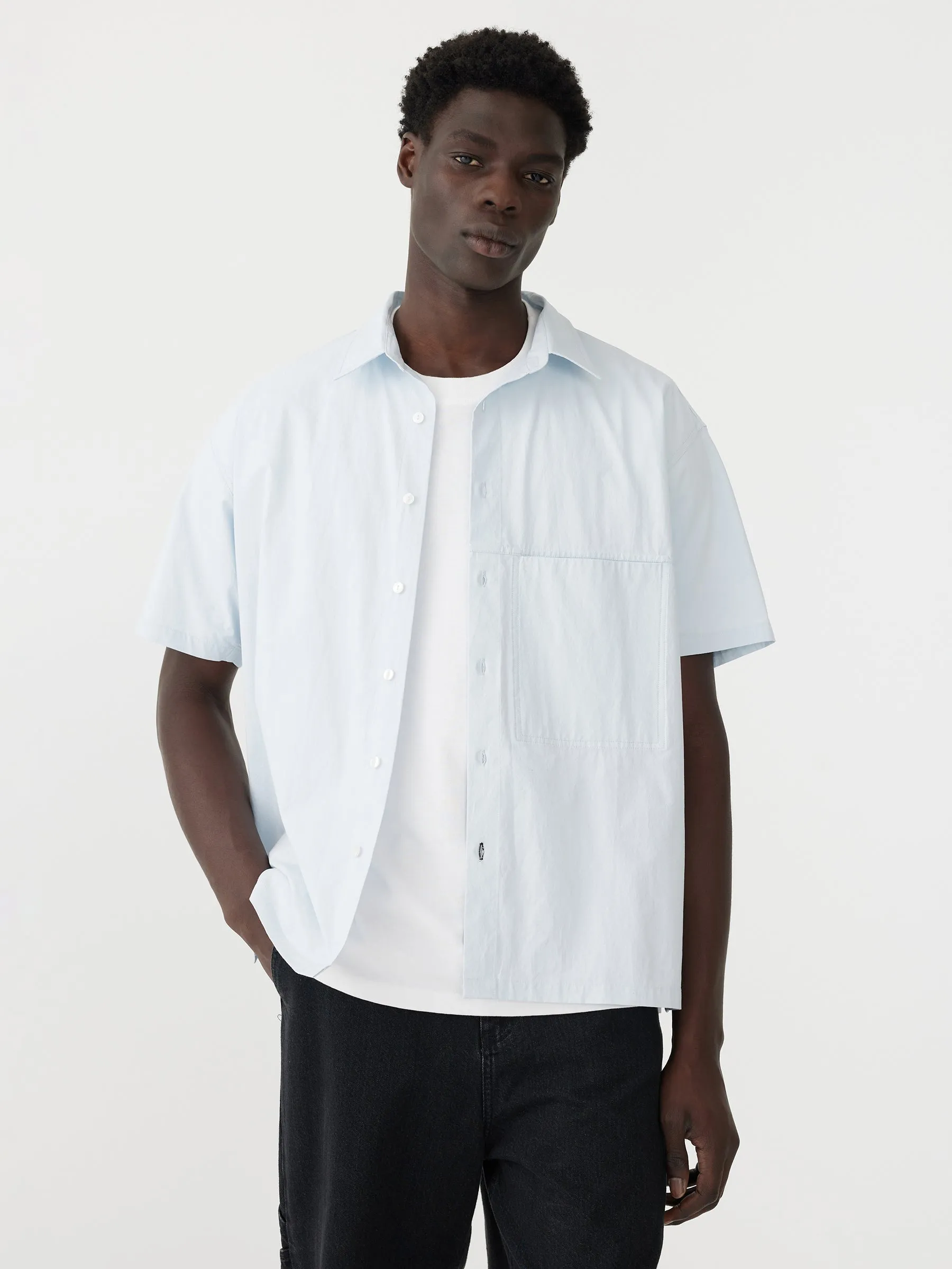 crushed cotton boxy short sleeve shirt