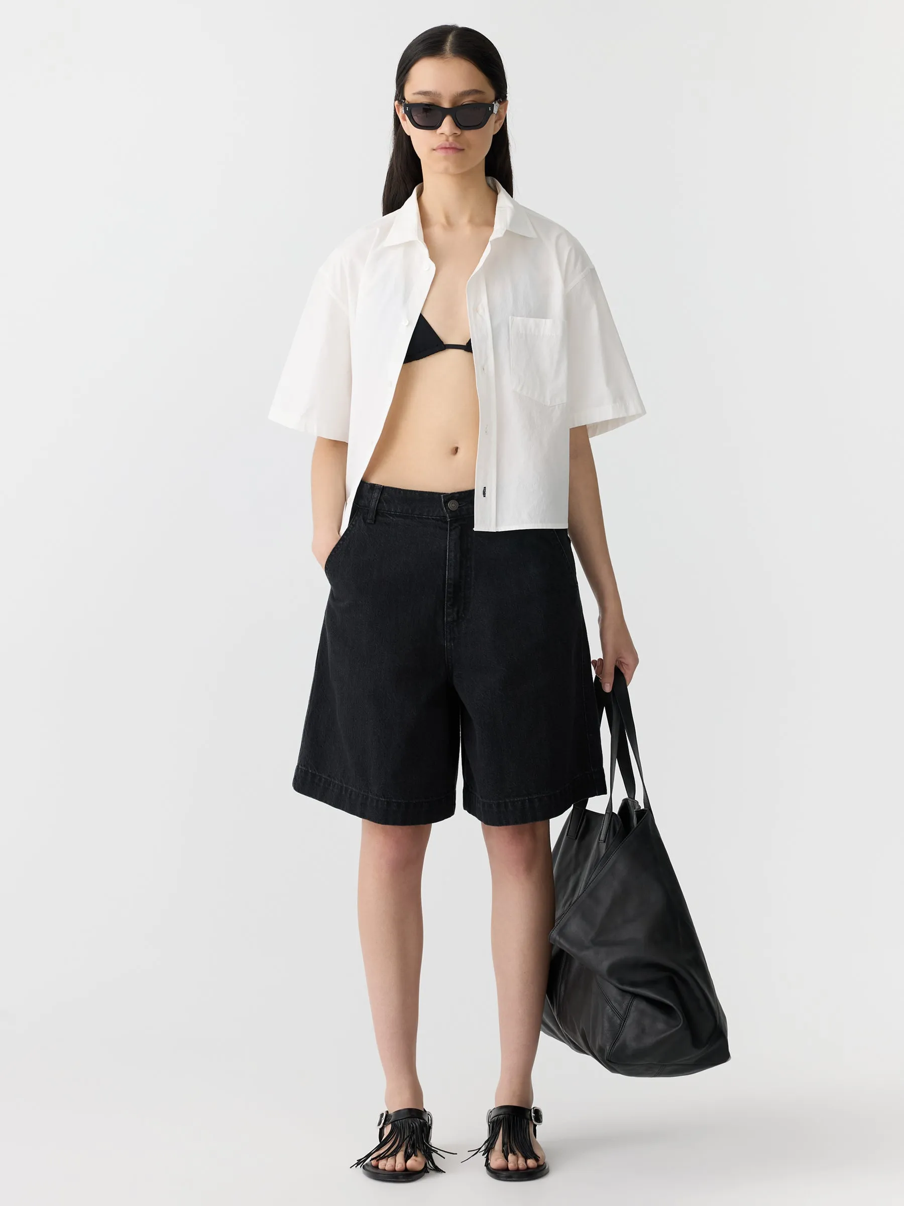 crushed cotton cropped shirt