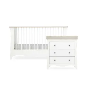 CuddleCo Clara 2 Piece Set 3-Drawer Dresser   Cot Bed  - White/Ash