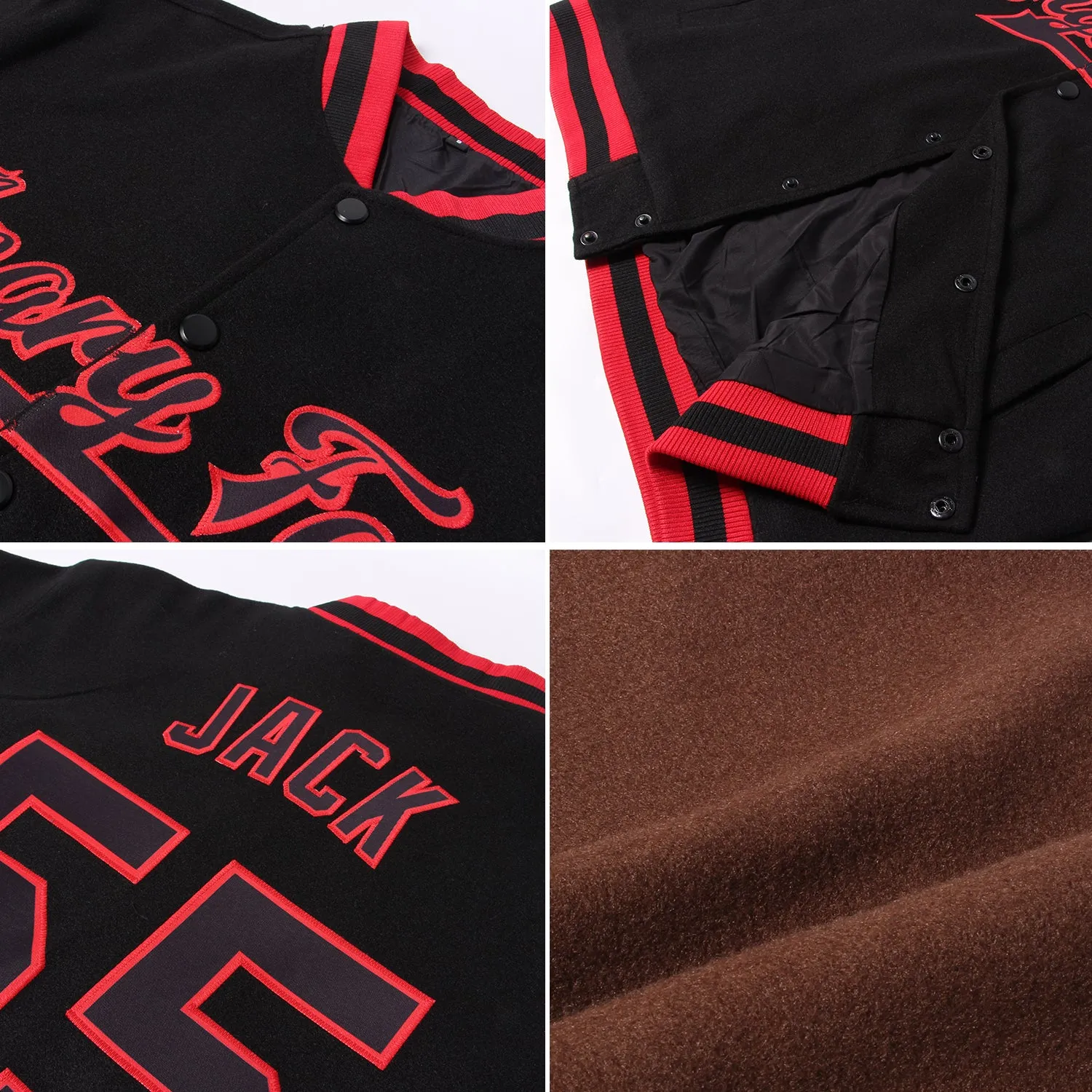 Custom Brown Red-Cream Bomber Full-Snap Varsity Letterman Jacket