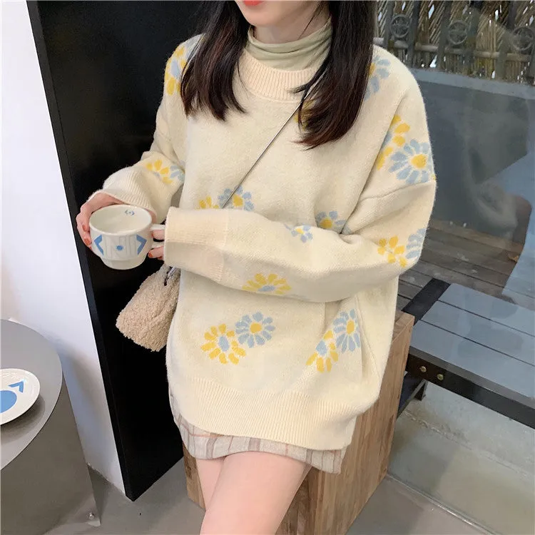 Daisy Flower Pattern Casual Sweater