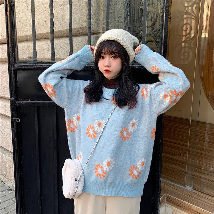 Daisy Flower Pattern Casual Sweater