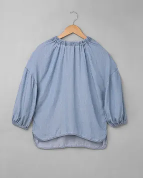 Denim Elasticated Neck Top-Blue