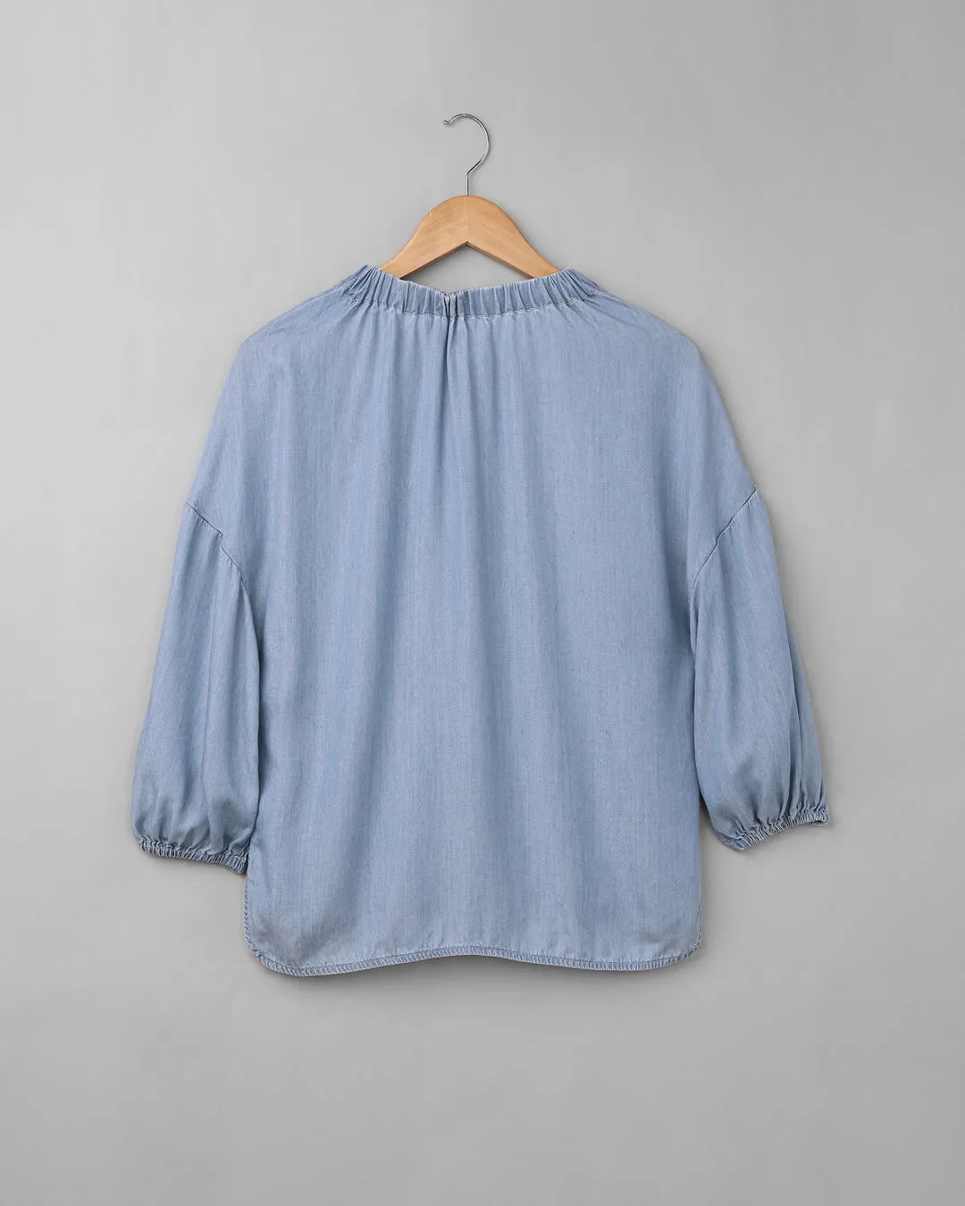 Denim Elasticated Neck Top-Blue