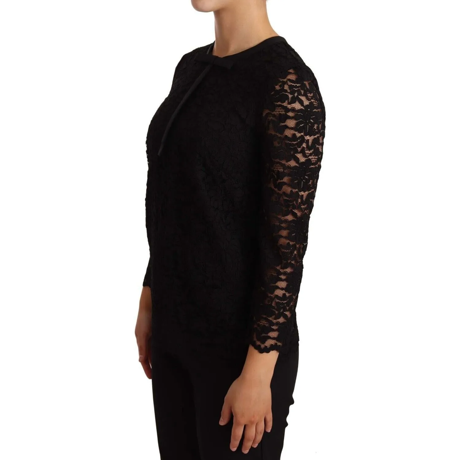 Dolce & Gabbana Elegant Black Floral Lace Long Sleeve Top