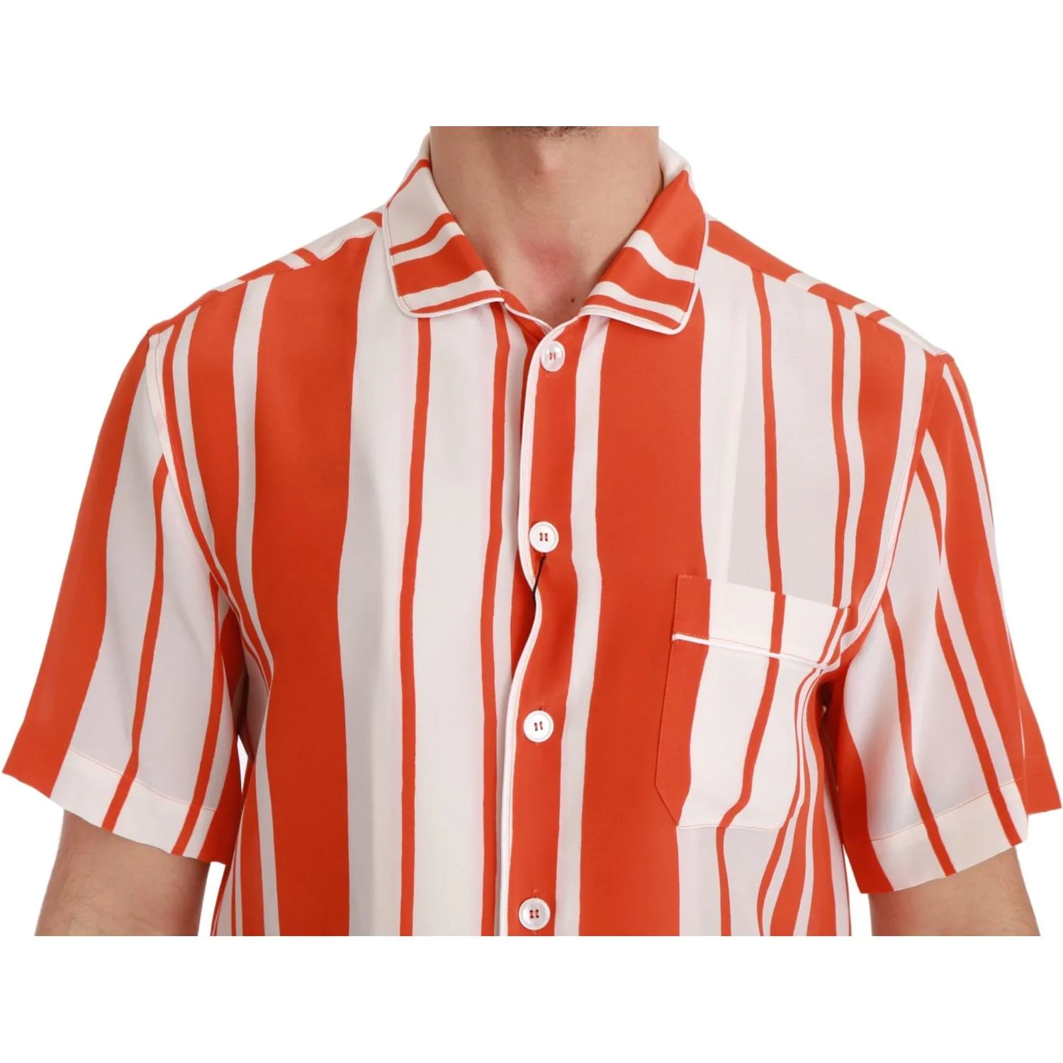 Dolce & Gabbana Elegant Striped Silk Shirt - White & Orange