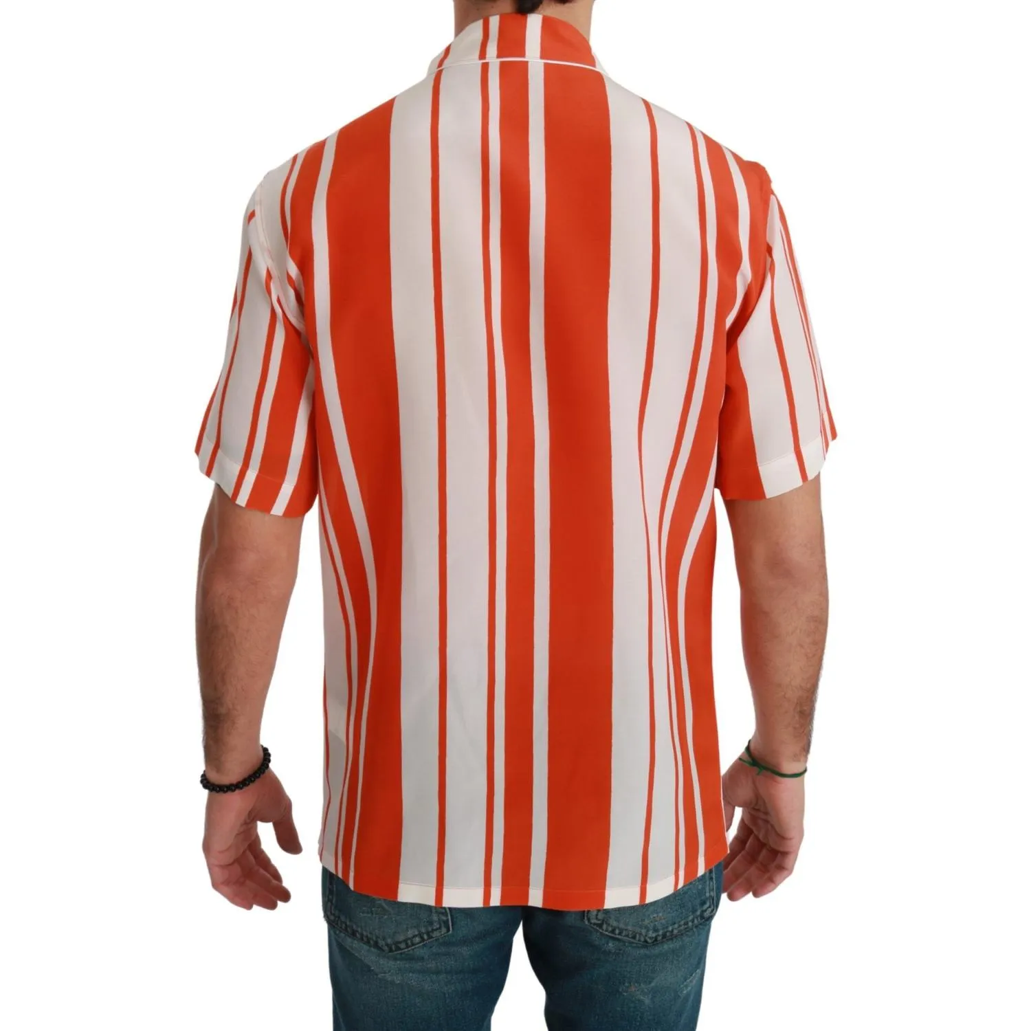 Dolce & Gabbana Elegant Striped Silk Shirt - White & Orange