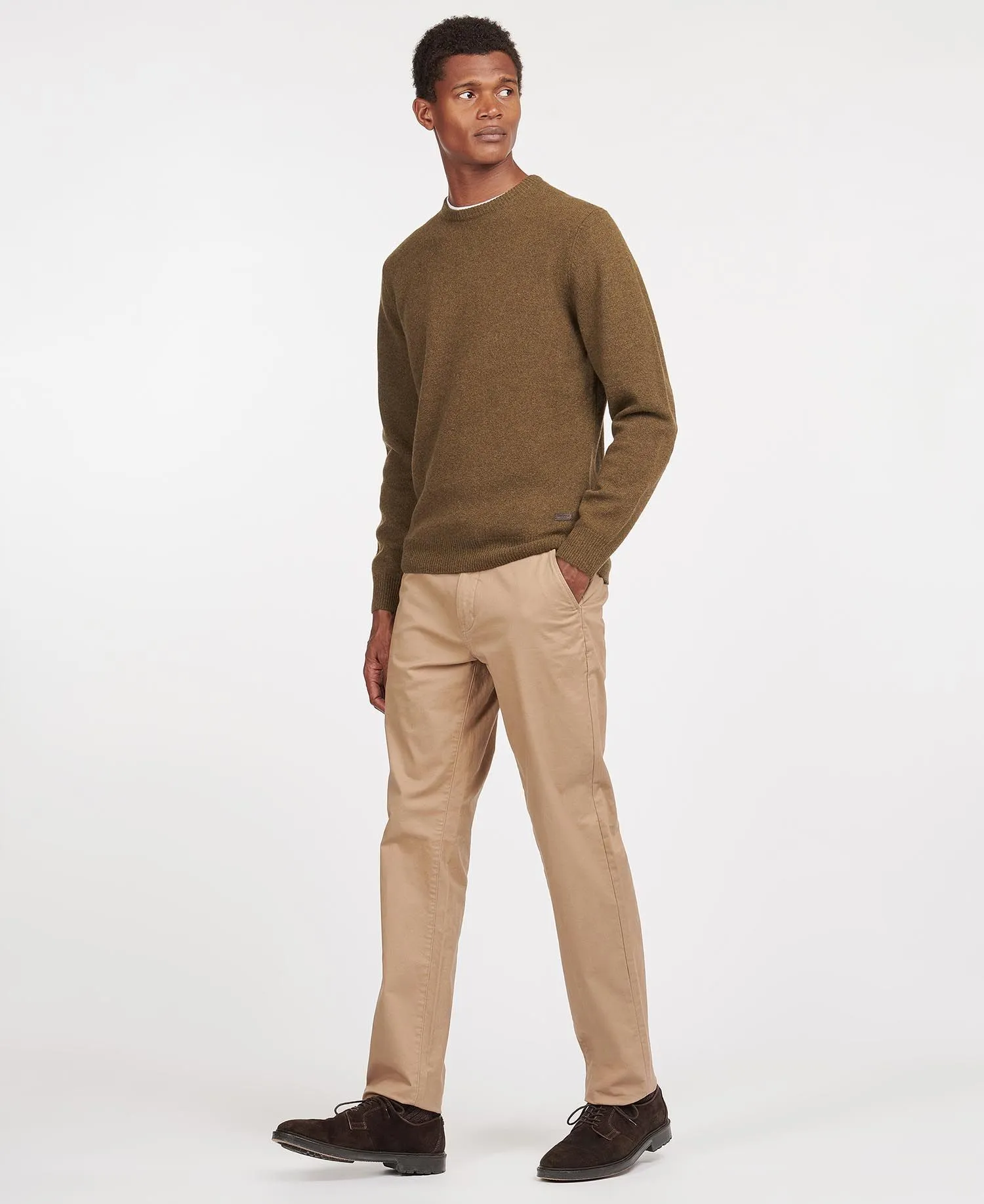 Essential Patch Crew Neck Jumper in Willow Green by Barbour