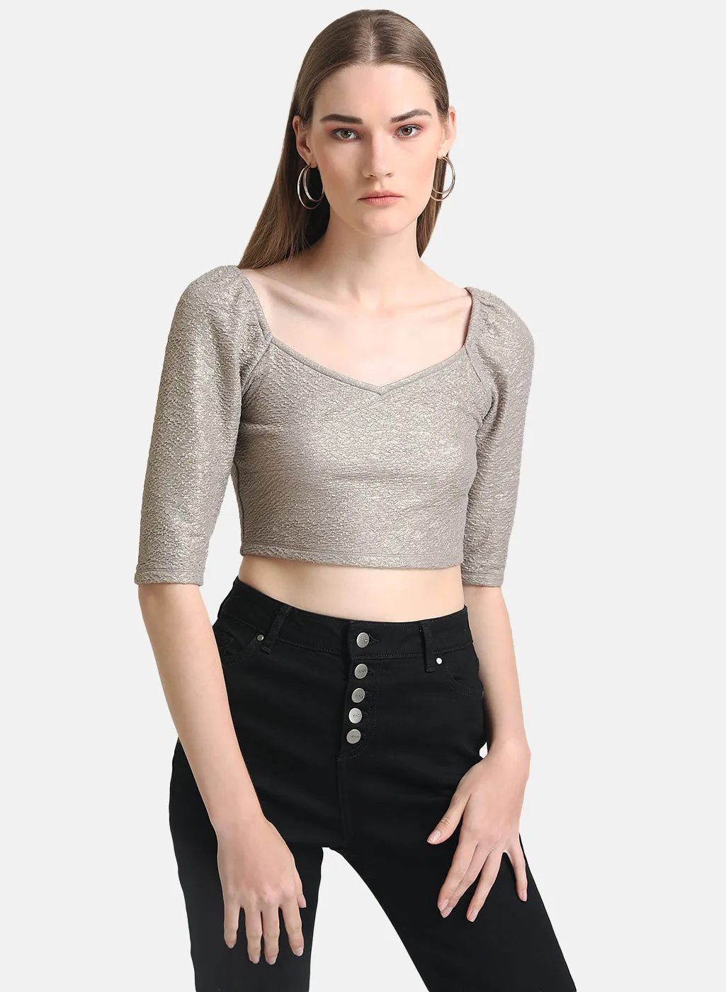 Foil Printed Crop Top With Sweetheart Neckline