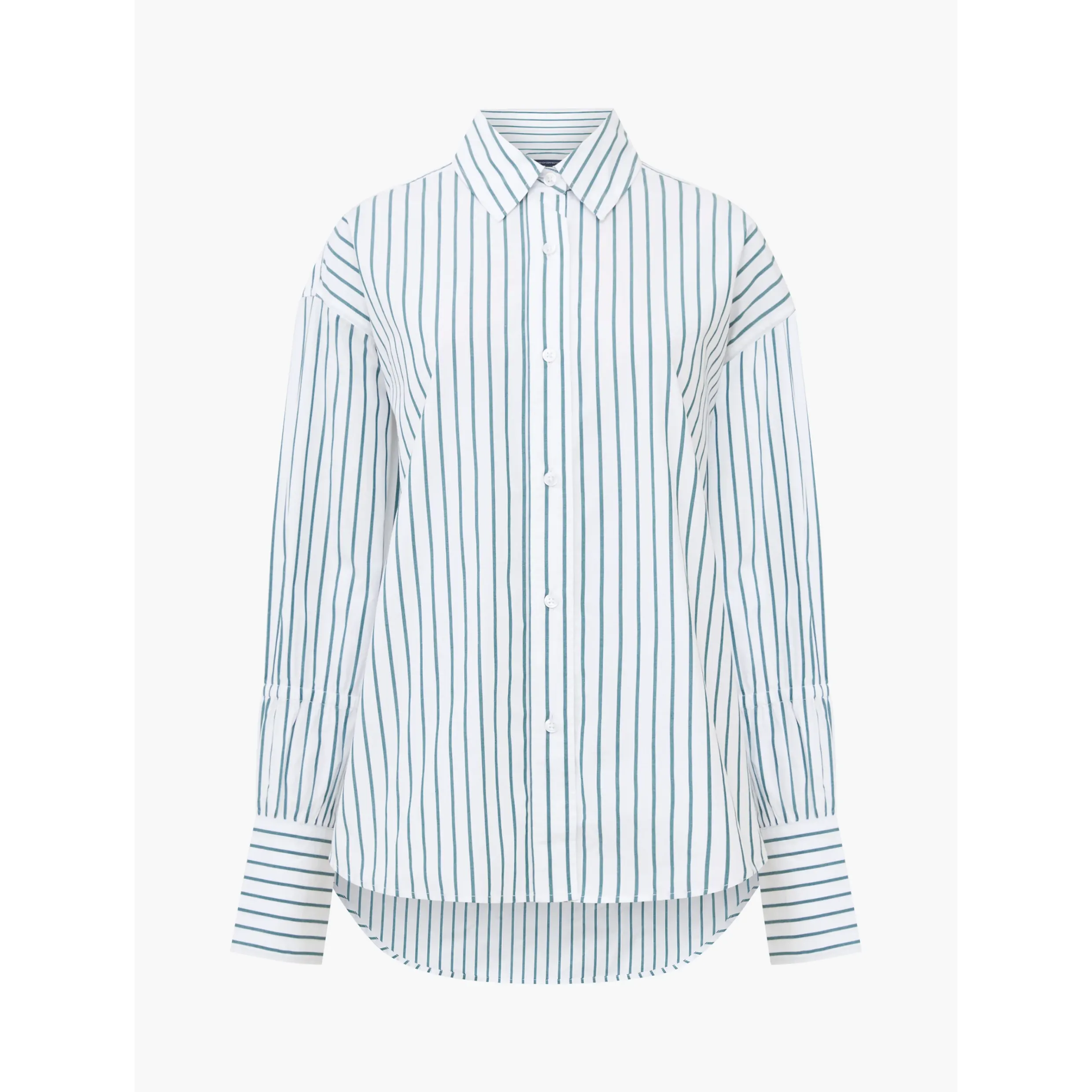 French Connection Rhodes Poplin Shirt Linen White-Forest Green 72WAH