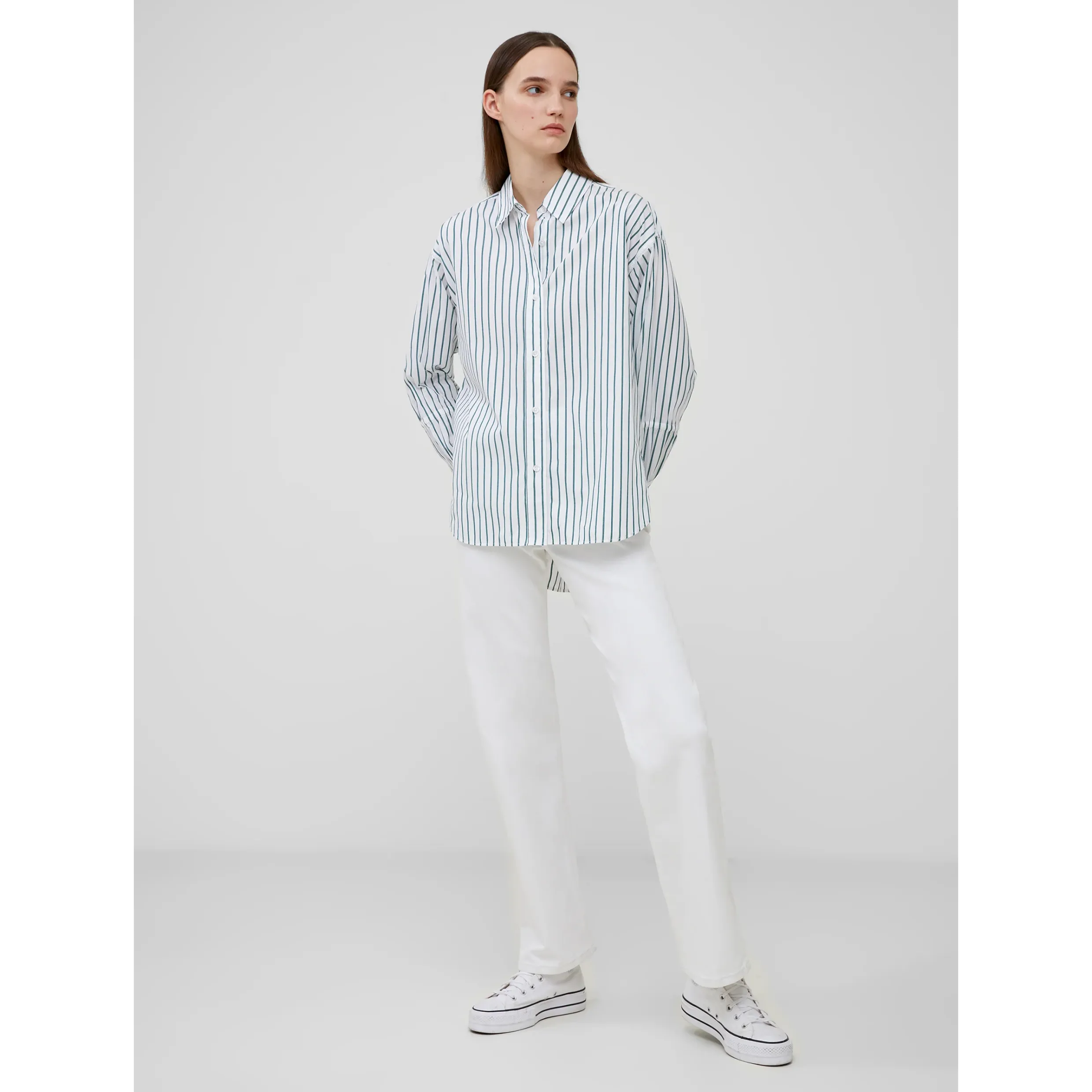 French Connection Rhodes Poplin Shirt Linen White-Forest Green 72WAH