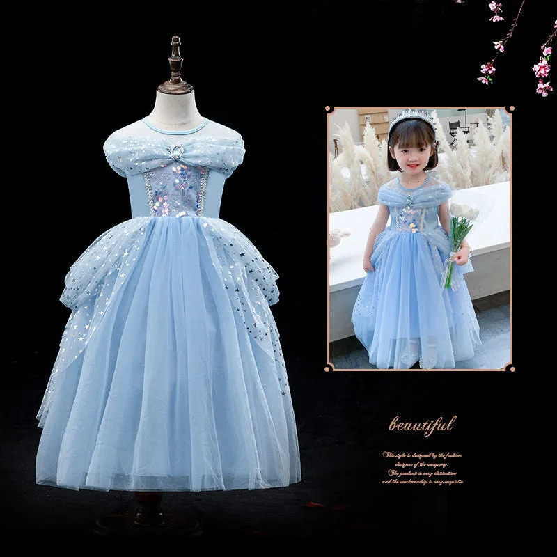 Frozen Princess Elsa Dress Cinderella off-the-Shoulder Gown Girl Aisha Christmas Performance Dress