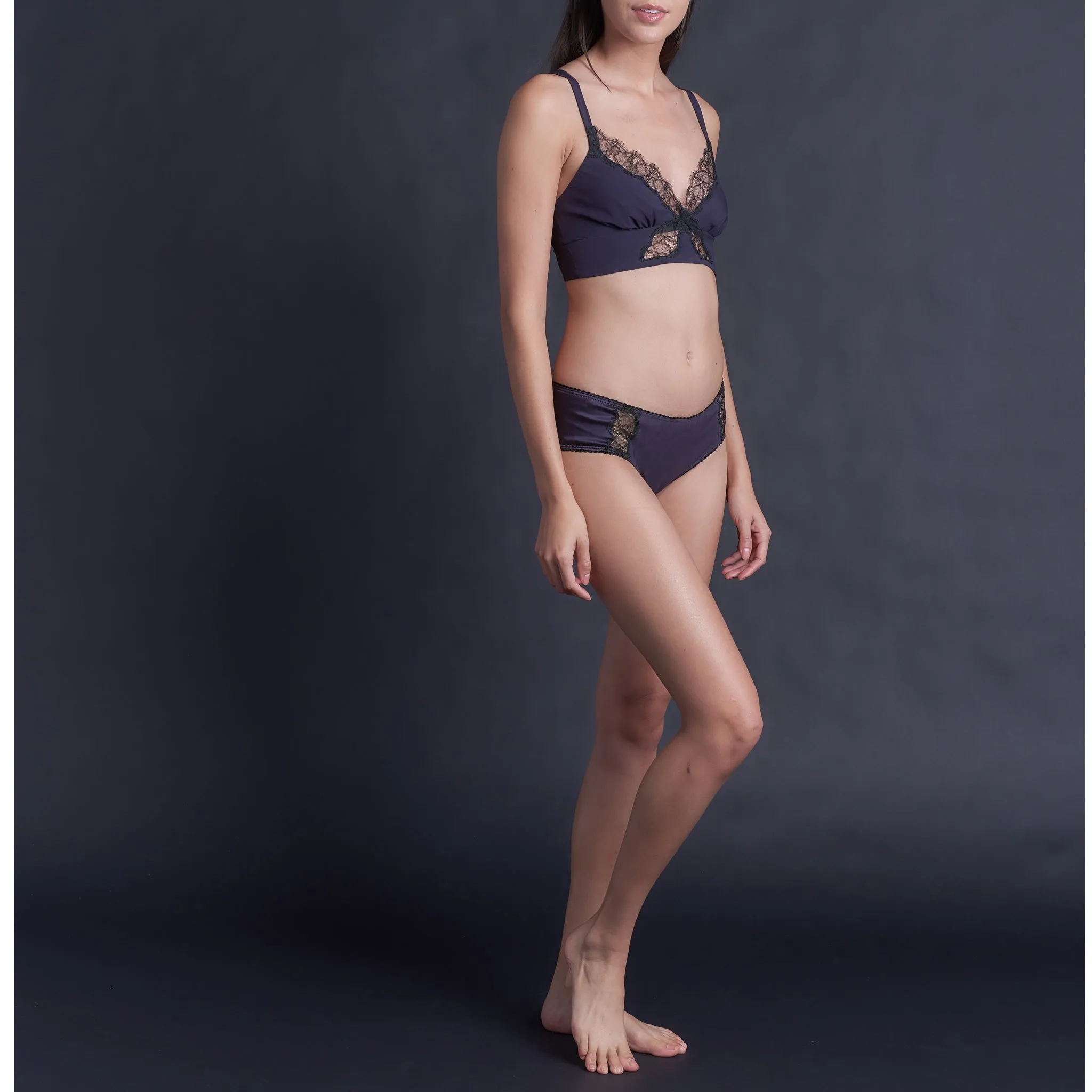 Gaia Bralette in Aubergine Stretch Silk Charmeuse