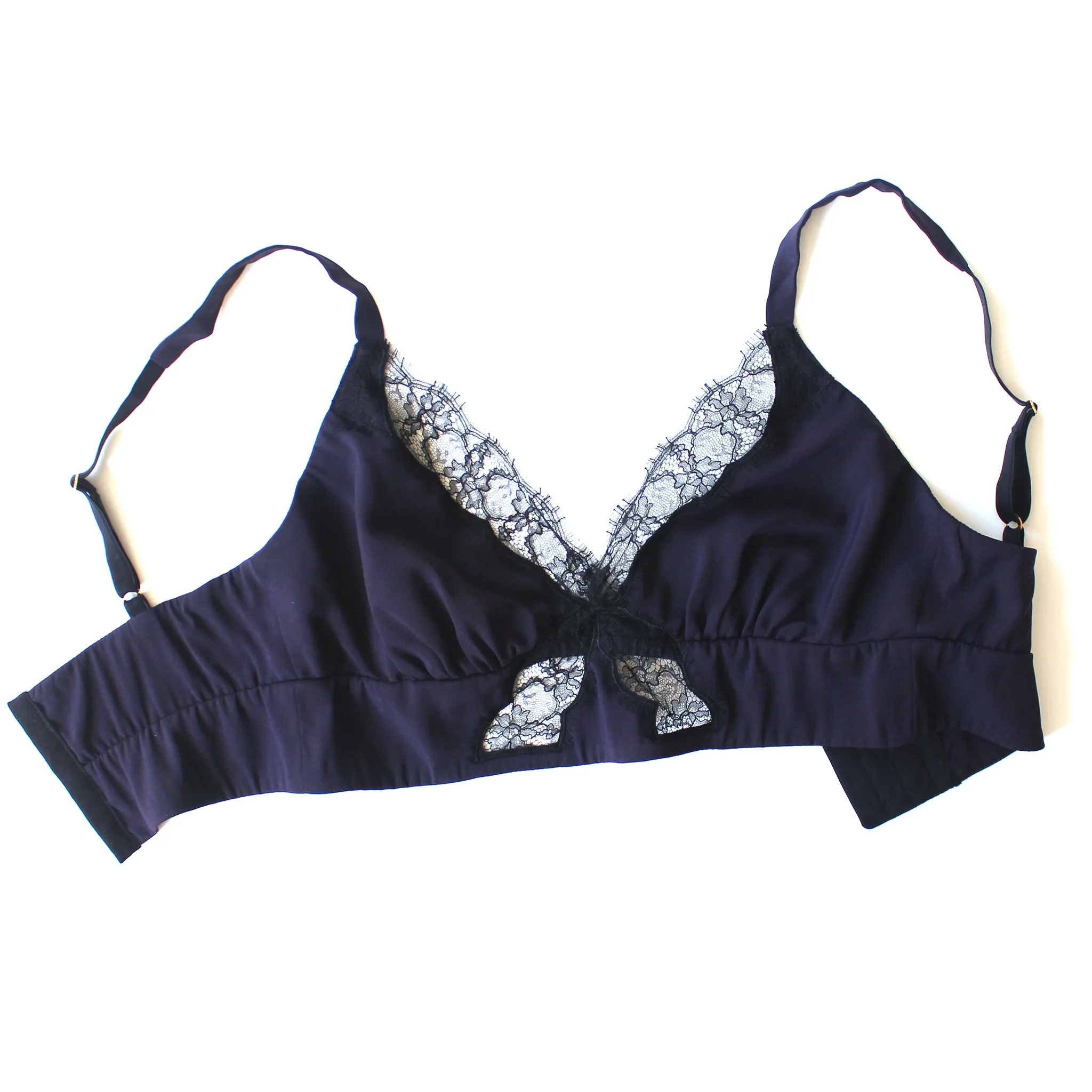 Gaia Bralette in Aubergine Stretch Silk Charmeuse