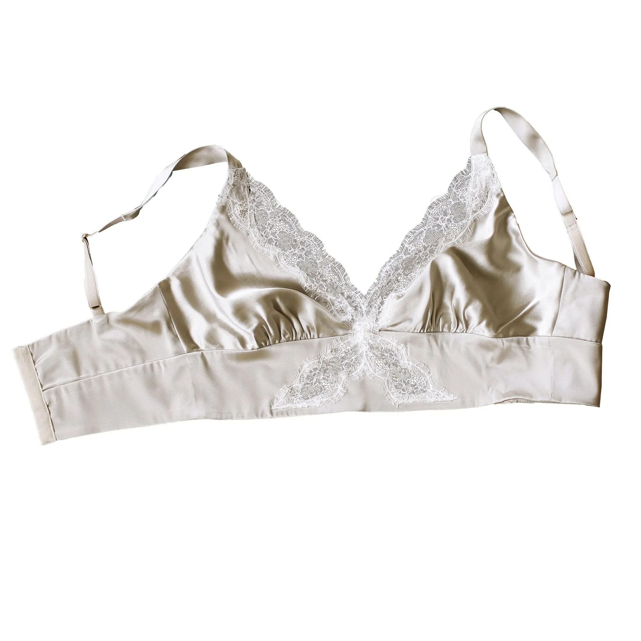 Gaia Bralette in White Gold Stretch Silk Charmeuse