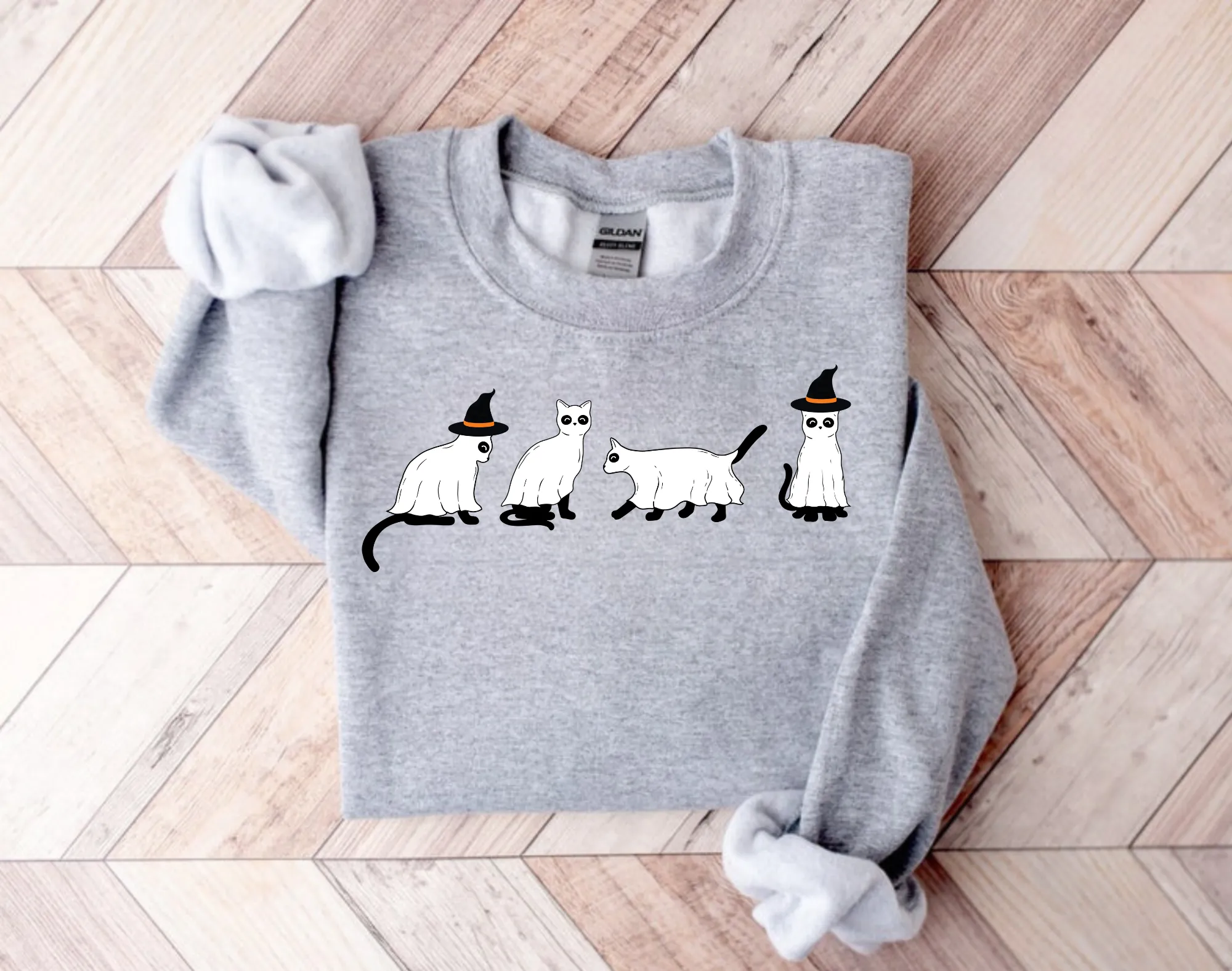 Ghost and Witch Cat Halloween Sweatshirt