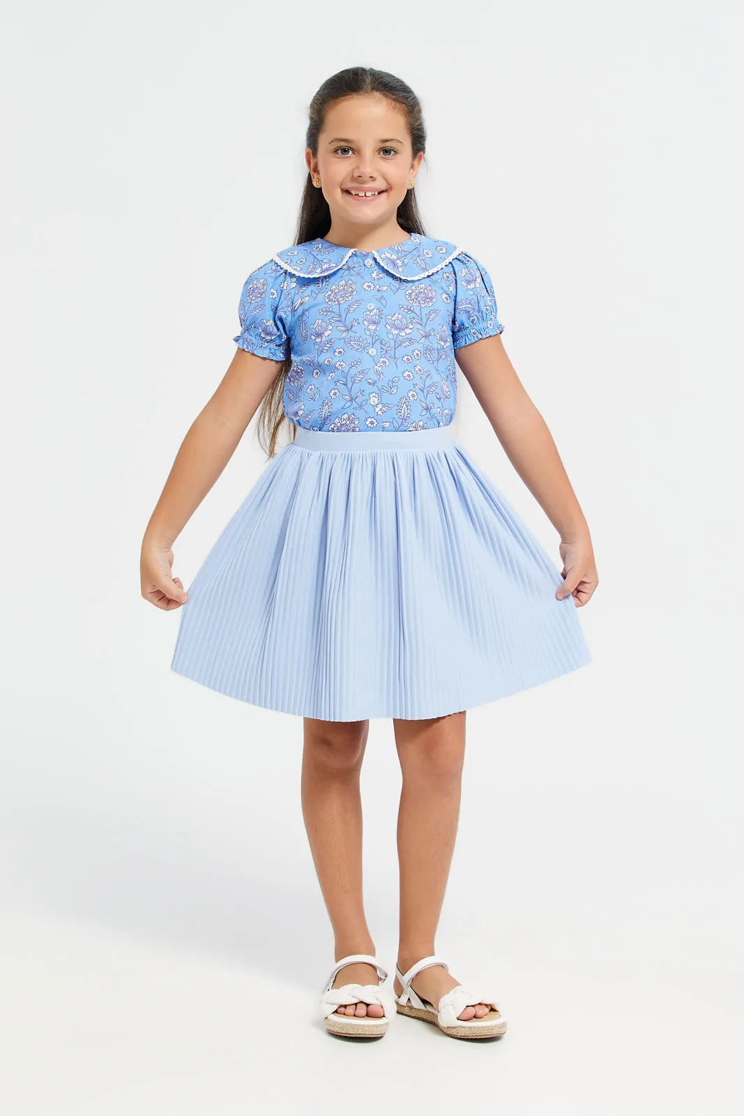 Girls Blue Plisse Skirt