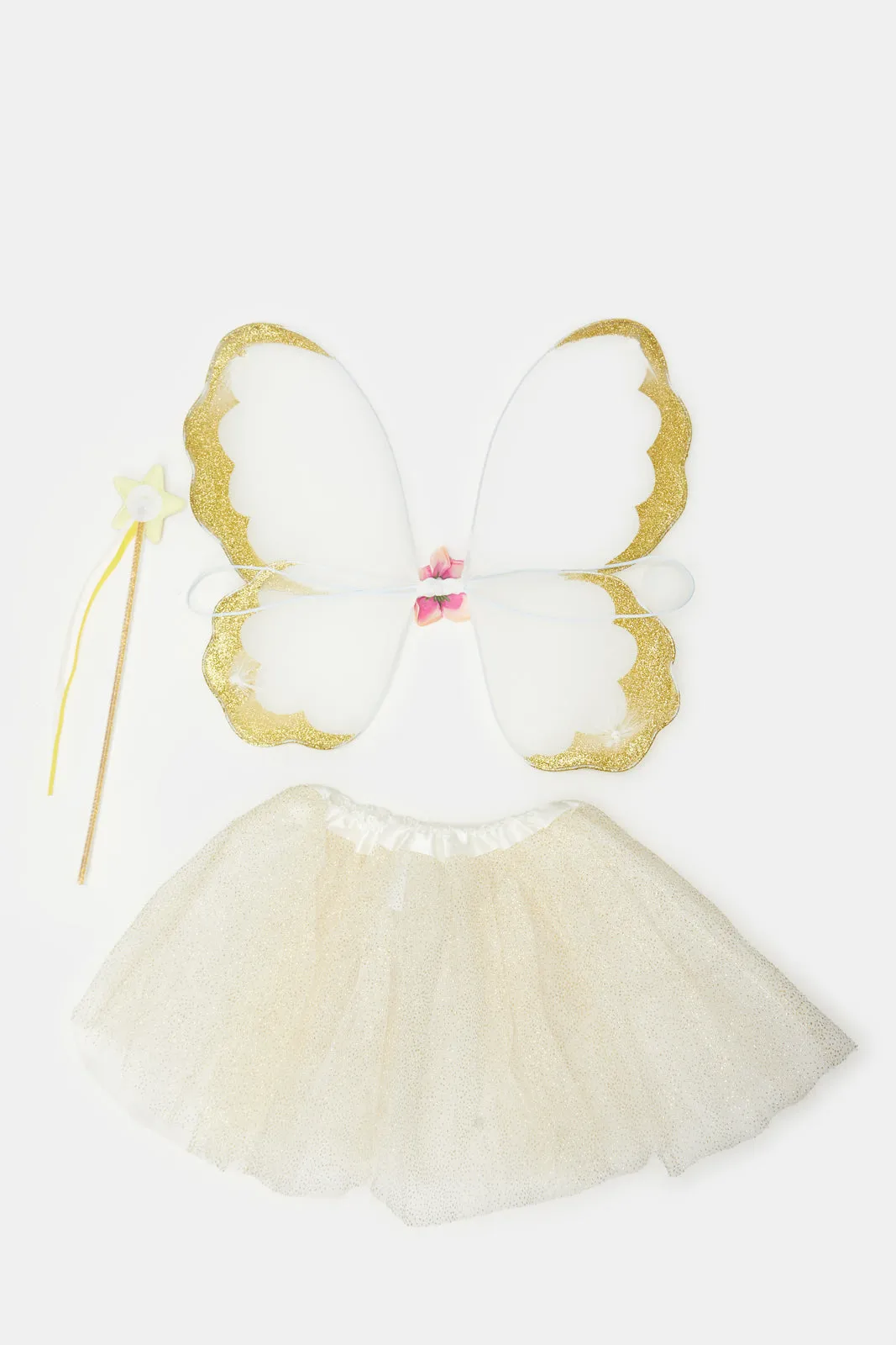 Girls Gold And White Skirt Set (3 Piece)