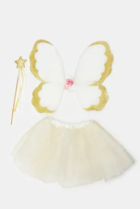 Girls Gold And White Skirt Set (3 Piece)