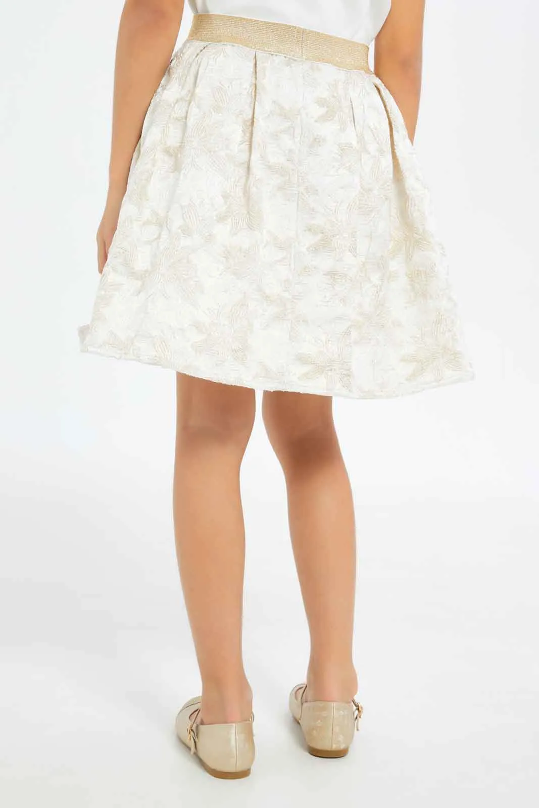 Girls Ivory Embellished Skirt