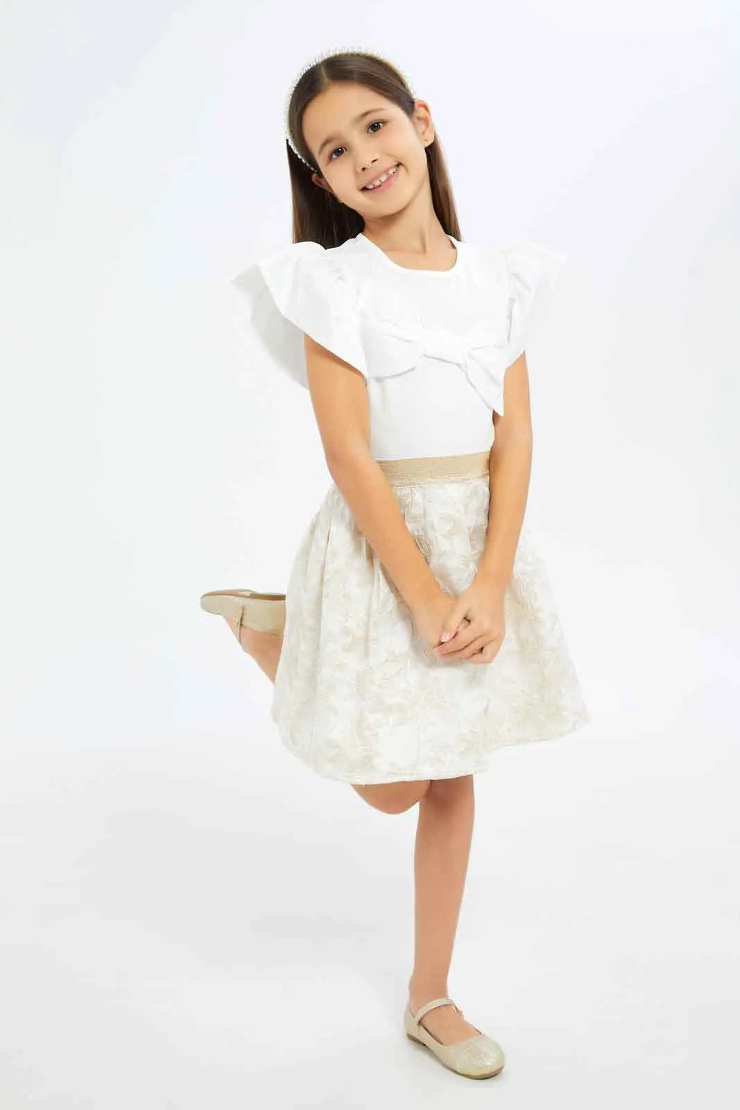 Girls Ivory Embellished Skirt