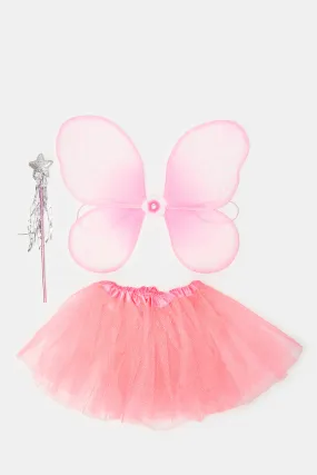 Girls Pink Embellished Skirt Set (3 Piece)