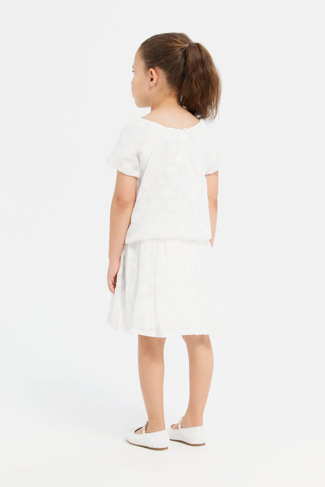 Girls White Lurex Blouse Skirt Set (2 Piece)