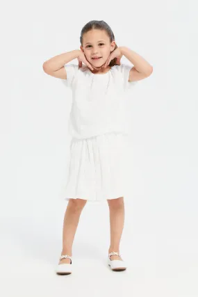 Girls White Lurex Blouse Skirt Set (2 Piece)