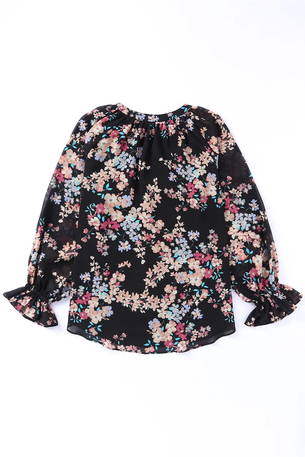 Gothic Outlaws Black Floral Boho Chiffon Peasant Sleeve Blouse