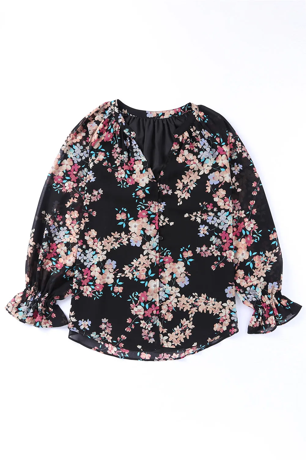 Gothic Outlaws Black Floral Boho Chiffon Peasant Sleeve Blouse