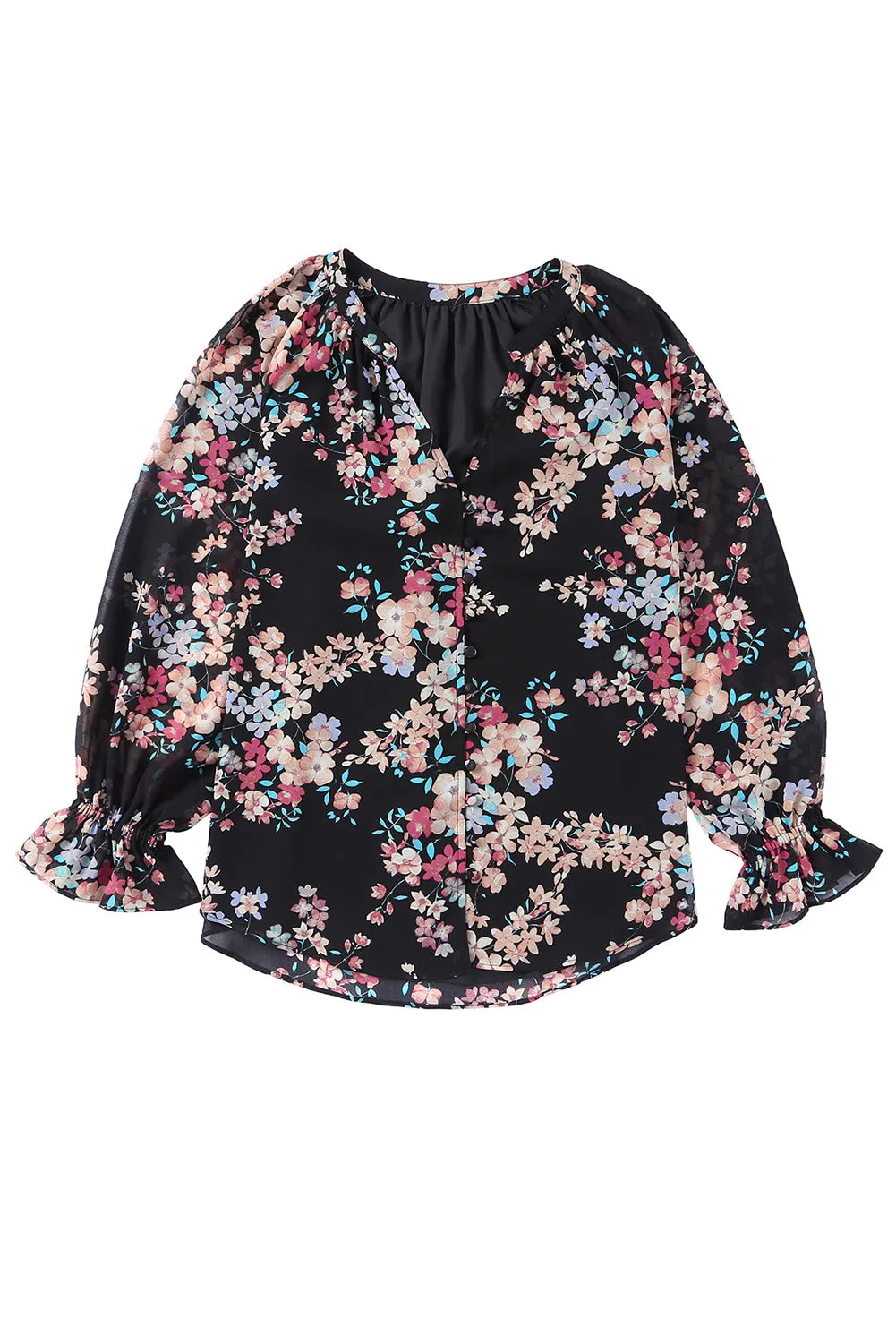 Gothic Outlaws Black Floral Boho Chiffon Peasant Sleeve Blouse