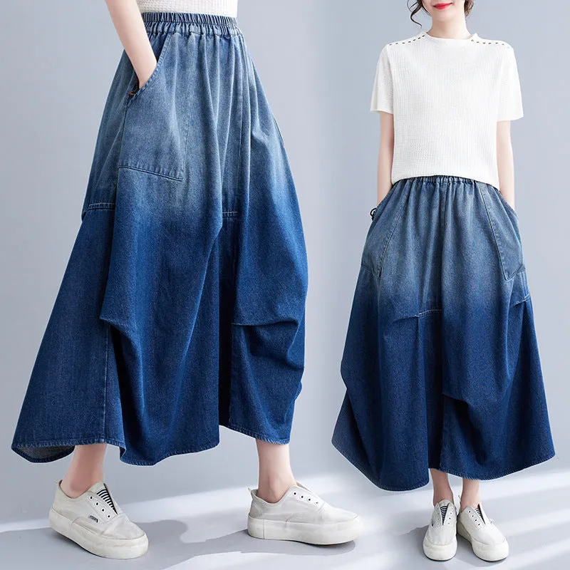 Gradient Color Denim Skirt For Women