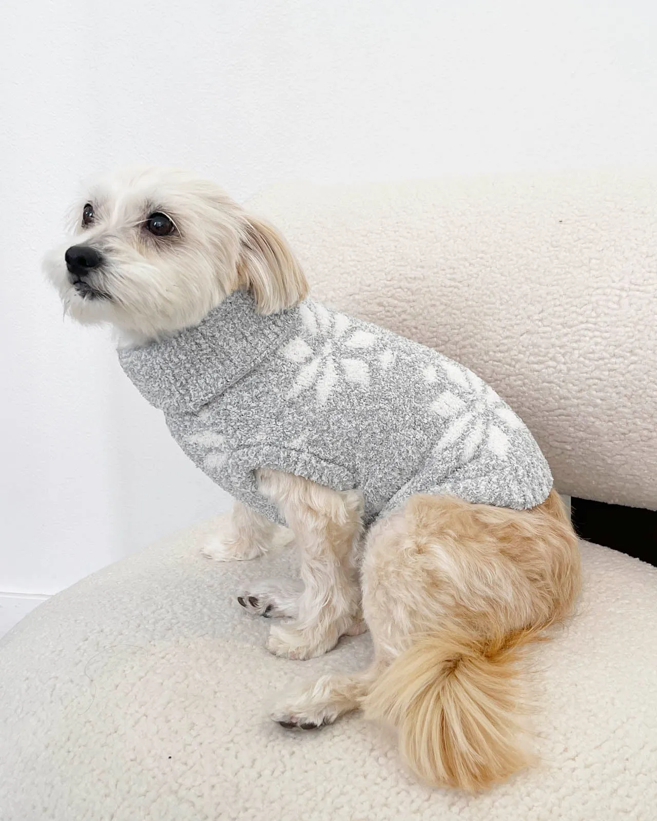 Grey Snowflake Fuzzy Pet Sweater