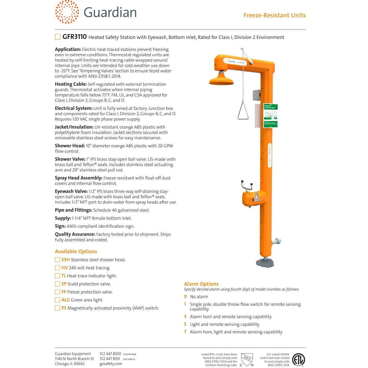 Guardian GFR3100 Heated Safety Station w/ Eyewash, Top Inlet