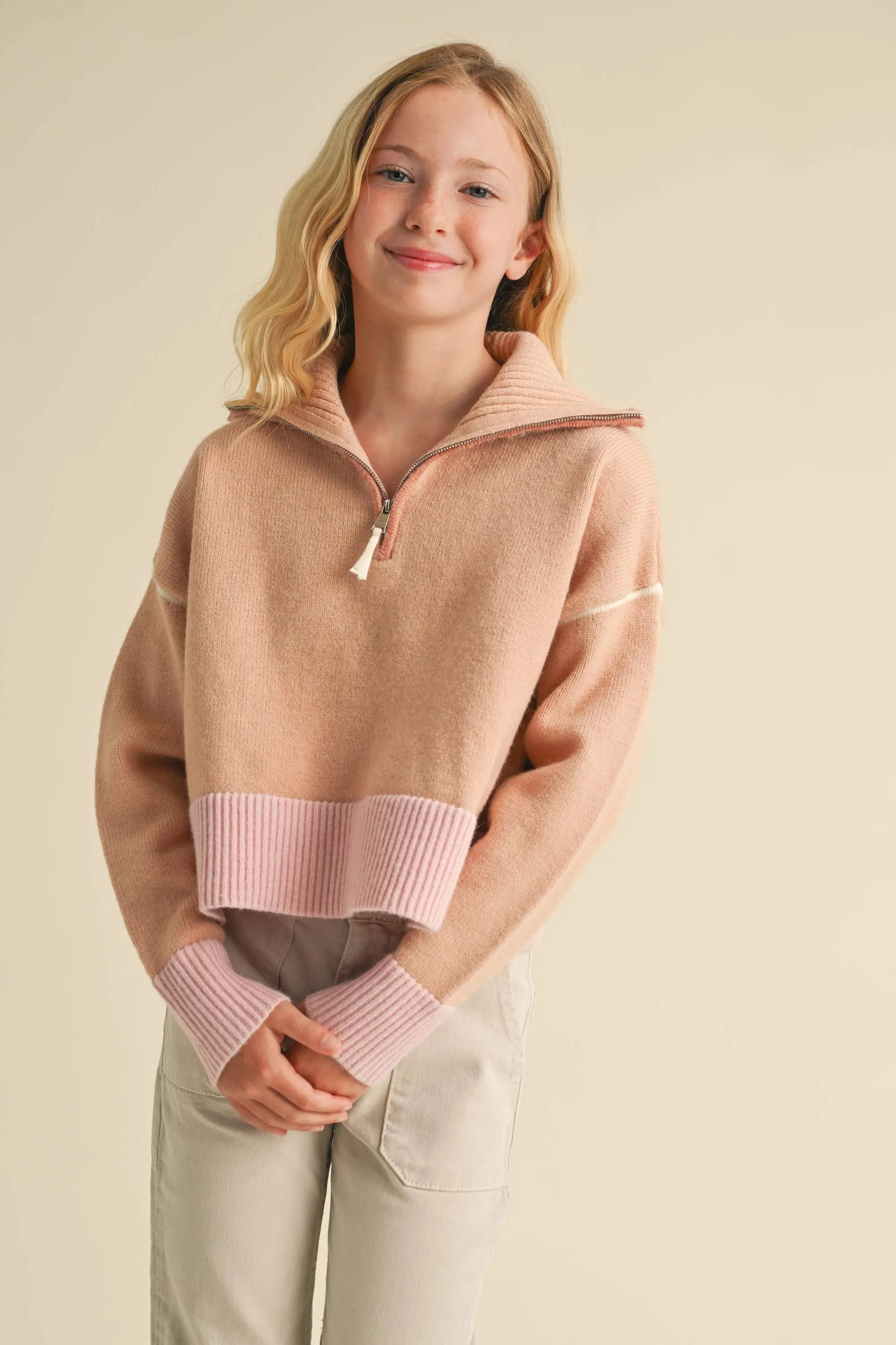 Half Zip Sailor Collar Sweater