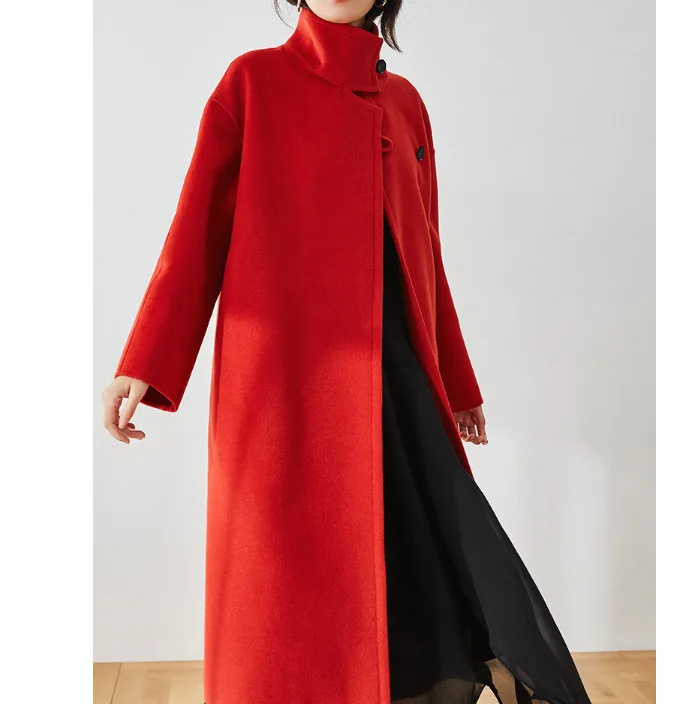 High Collar Wool Coat,Long Warm Women Wool Coat Jacket 0012