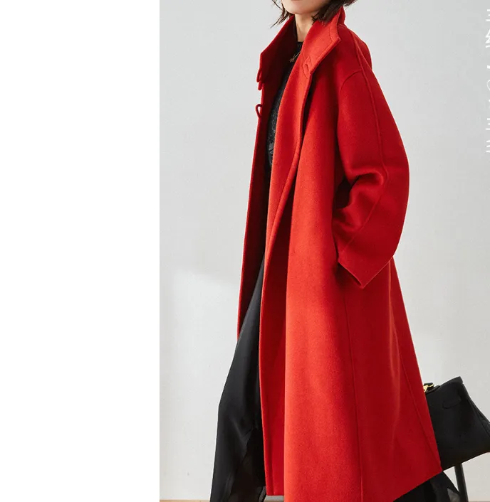 High Collar Wool Coat,Long Warm Women Wool Coat Jacket 0012