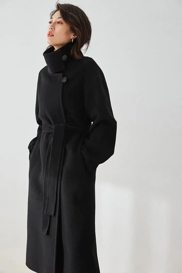 High Collar Wool Coat,Long Warm Women Wool Coat Jacket 0012