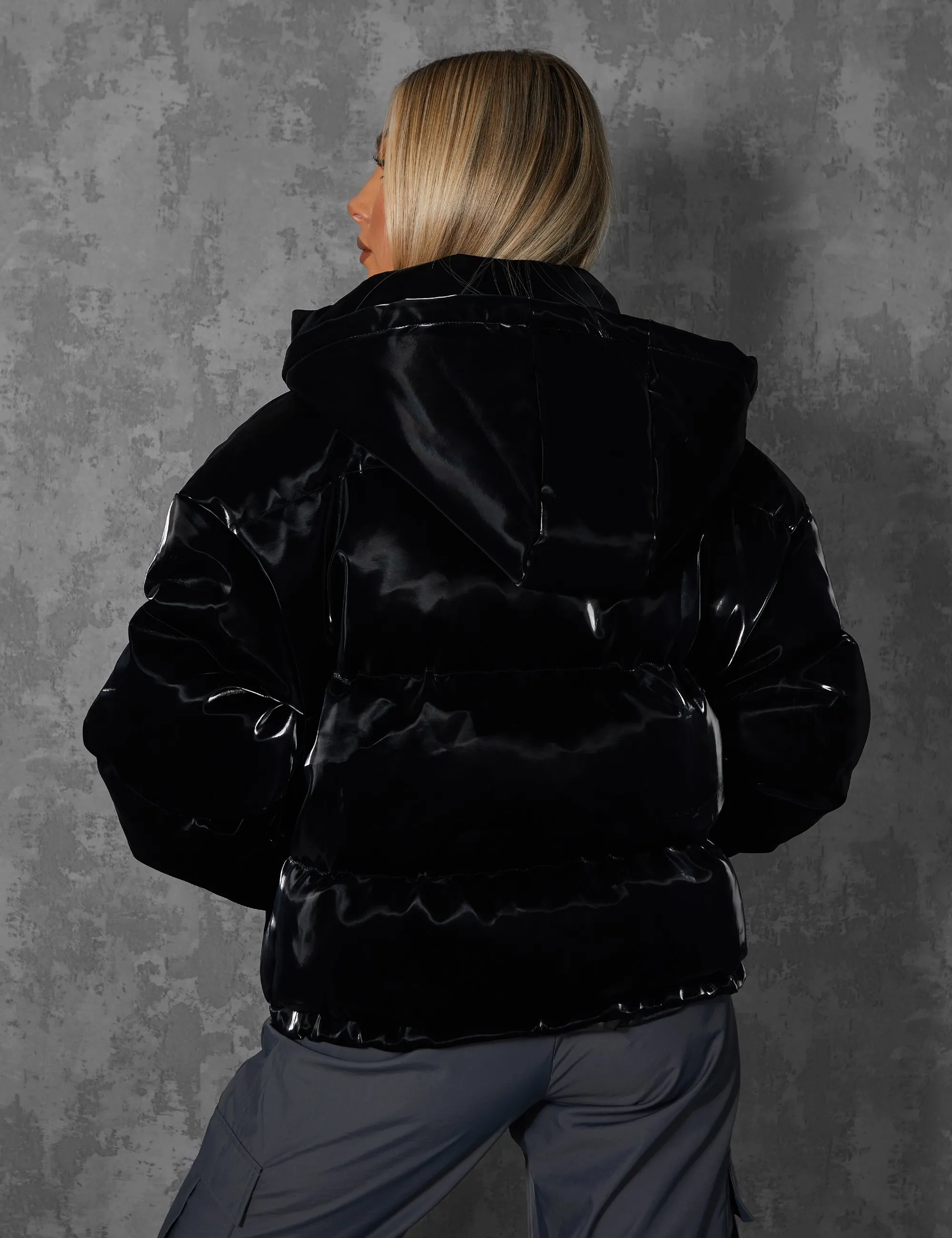 High Shine Holographic Oversized Puffer Black