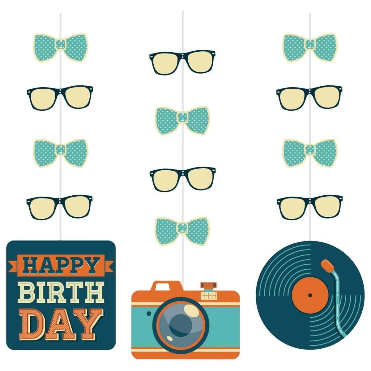 Hipster Birthday Hanging Cutouts