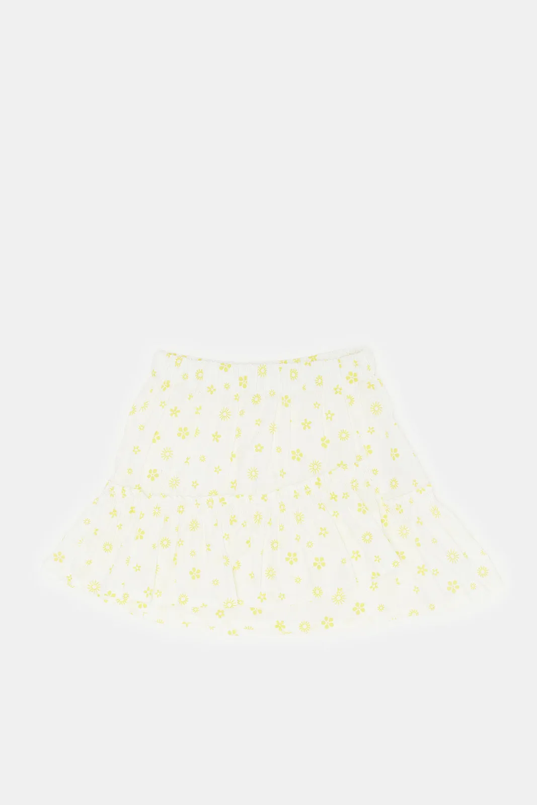 Infant Girls White Flared Floral Print Skirt