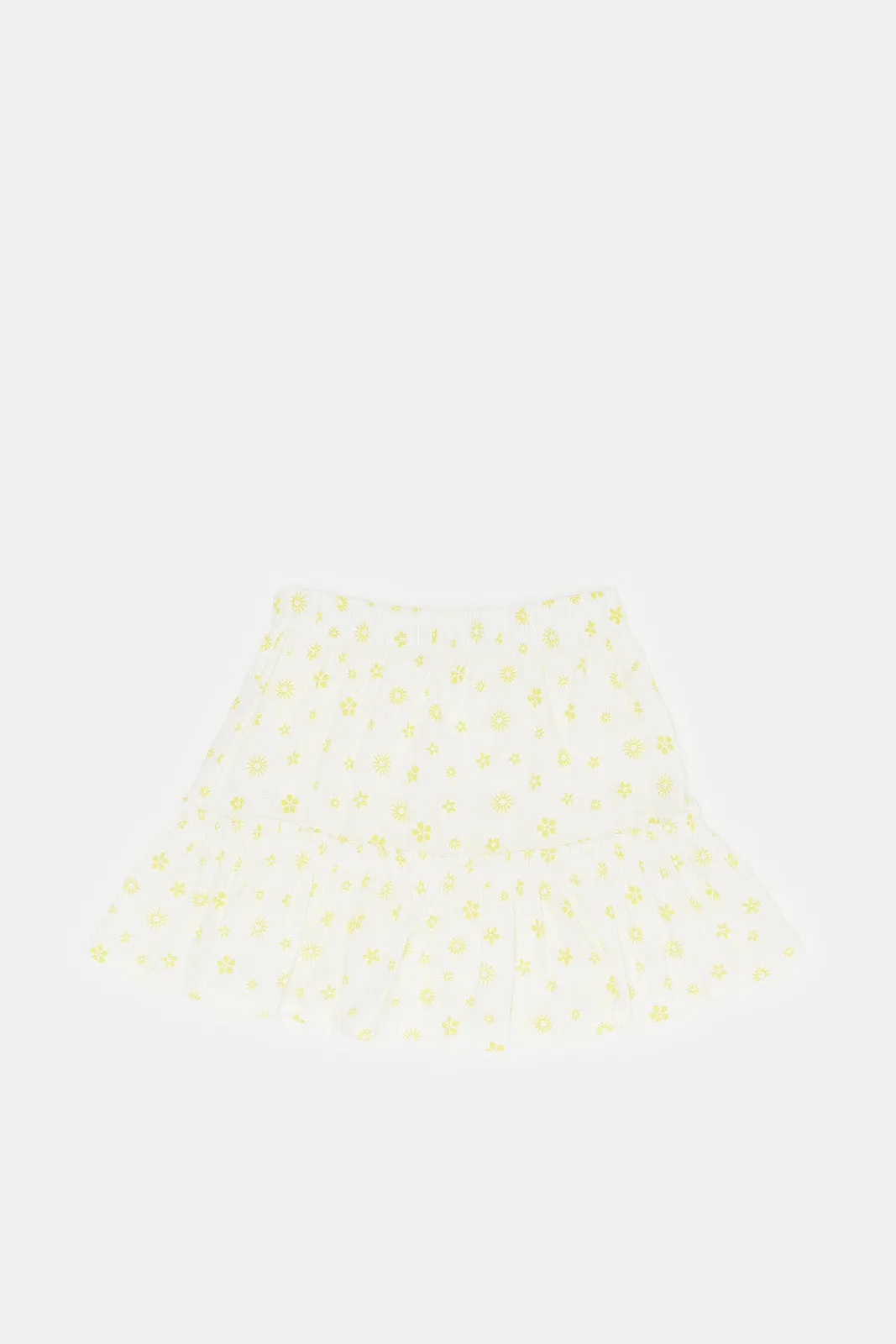 Infant Girls White Flared Floral Print Skirt