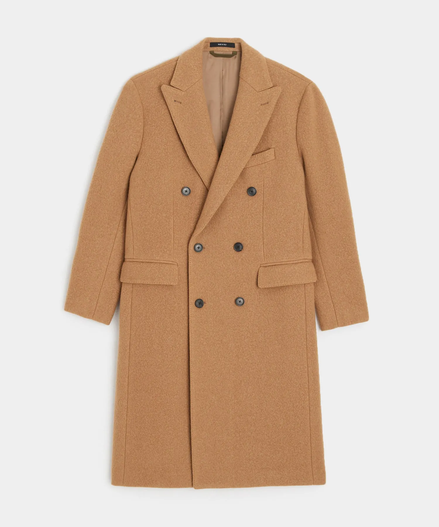 Italian Peak Lapel Wool Topcoat in Camel