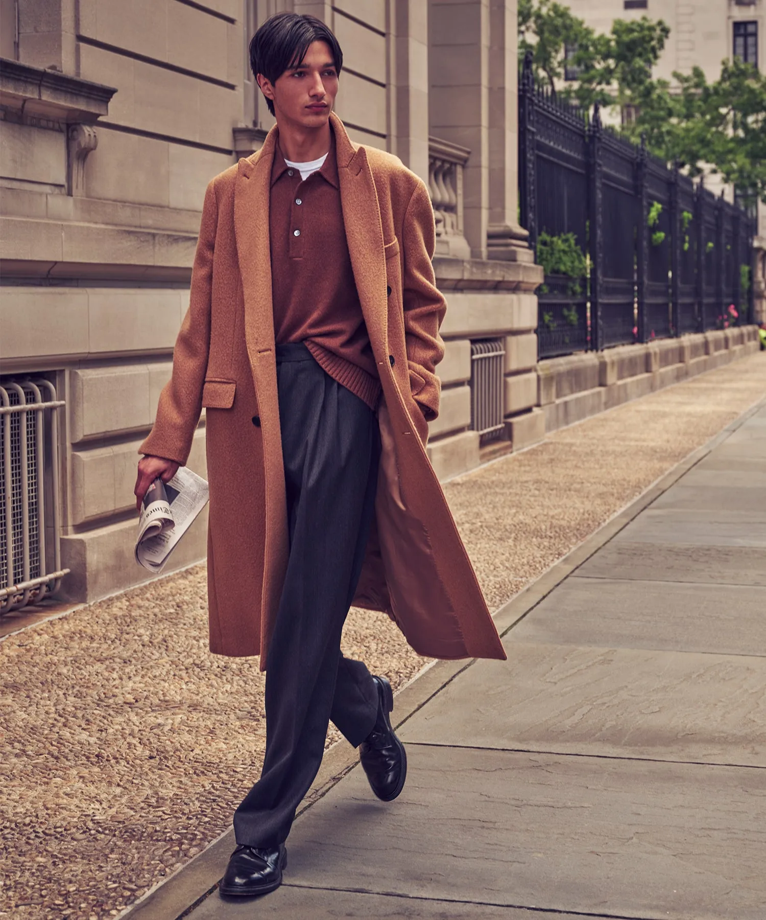 Italian Peak Lapel Wool Topcoat in Camel