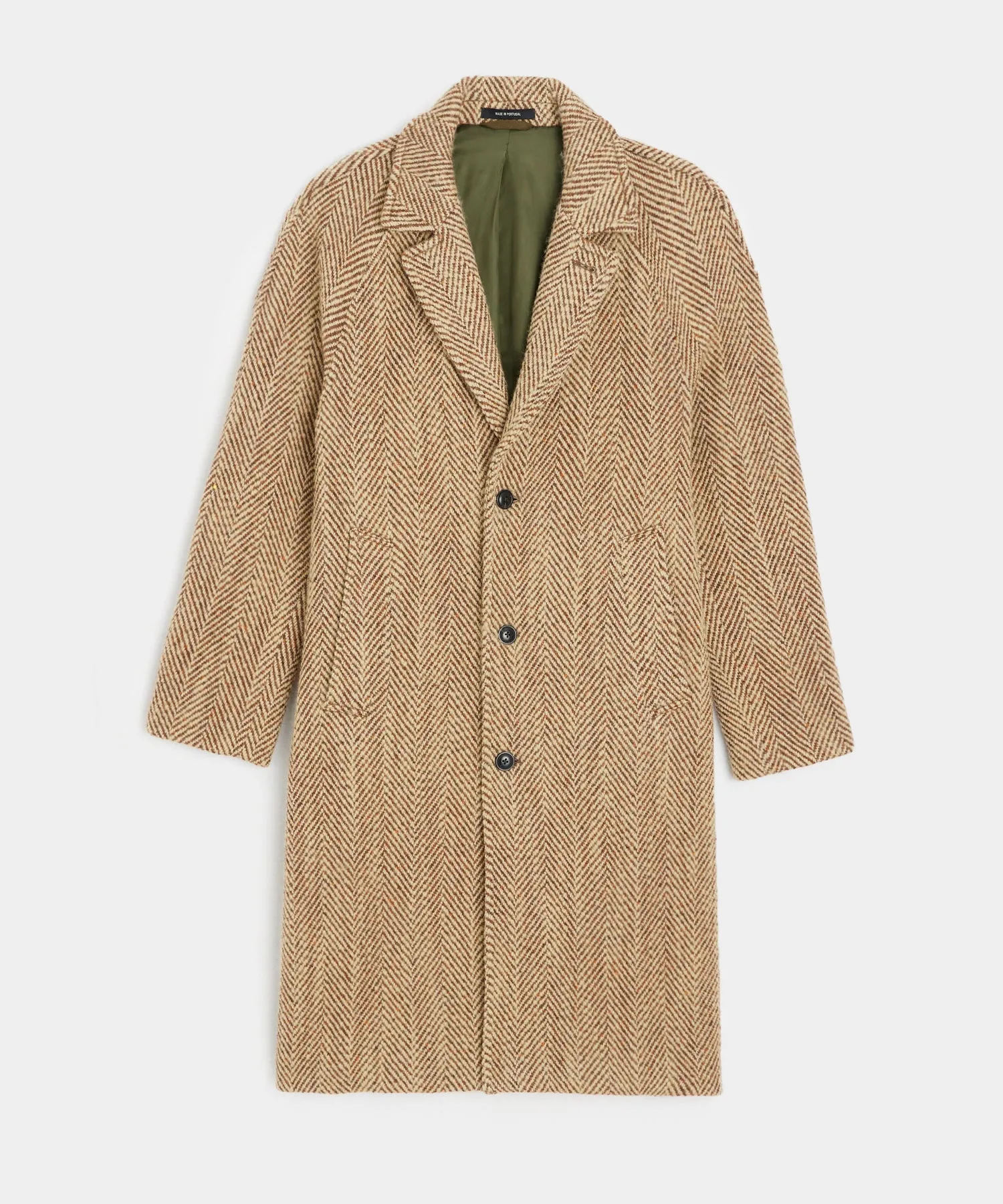 Italian Wool Topcoat in Light Brown Herringbone