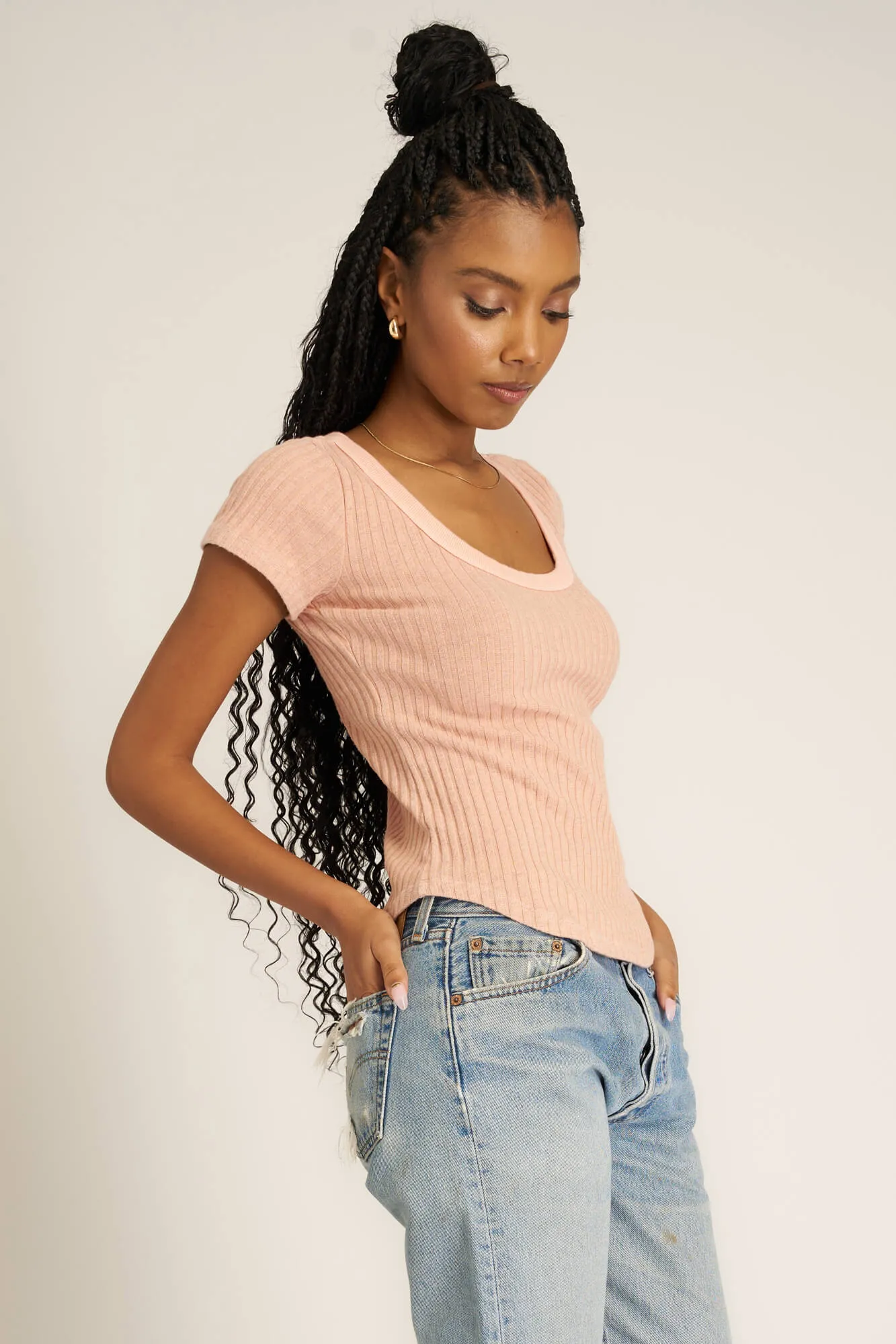 Julie Scoop Neck Sweater Rib Tee - MW Mellow Rose